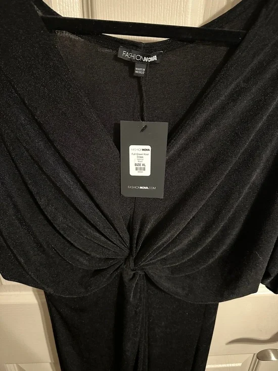 Fashion Nova Full Grown Twist-Front Bat Wing Midi Dress w Front Slit, Black, XL - Picture 5 of 10